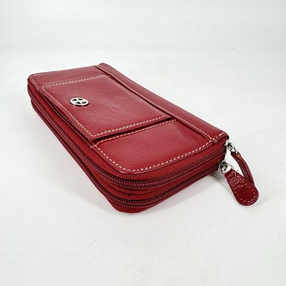 Giani Bernini Red Genuine Leather Zip Around Wallet Organizer 8” X 4” - Picture 3 of 10